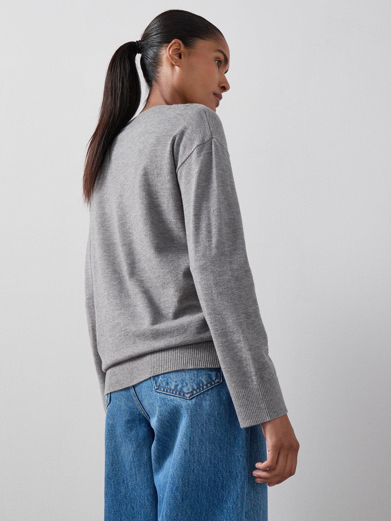 Image 2 of 6 of The Very Collection Classic Comfort V Neck Longline Jumper - Grey