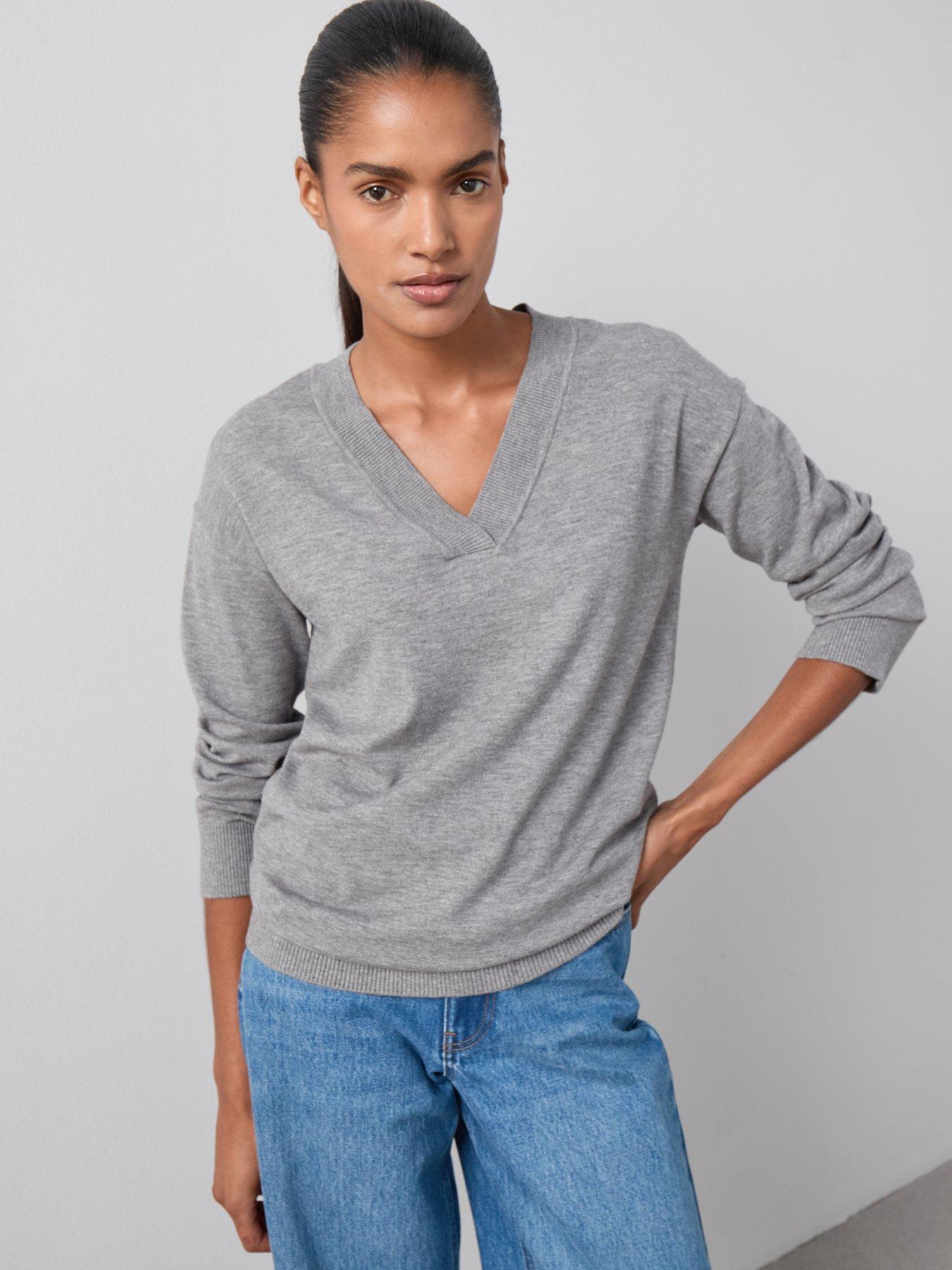 Image 4 of 6 of The Very Collection Classic Comfort V Neck Longline Jumper - Grey