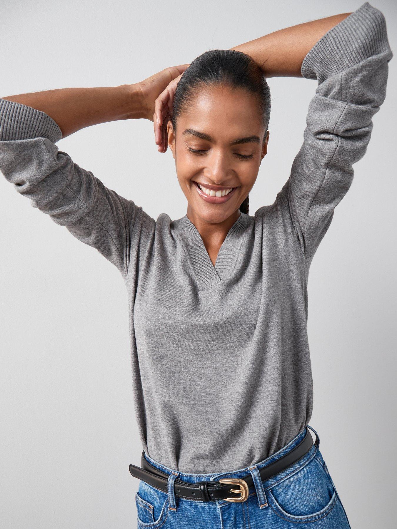 Image 5 of 6 of The Very Collection Classic Comfort V Neck Longline Jumper - Grey