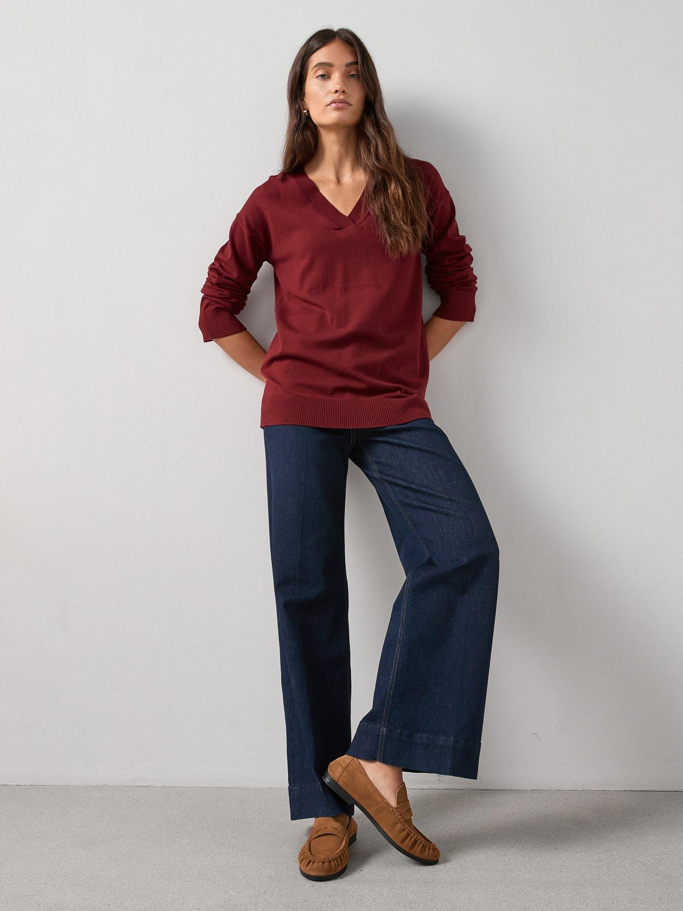 Image 3 of 6 of The Very Collection Classic Comfort V Neck Longline Jumper - Burgundy