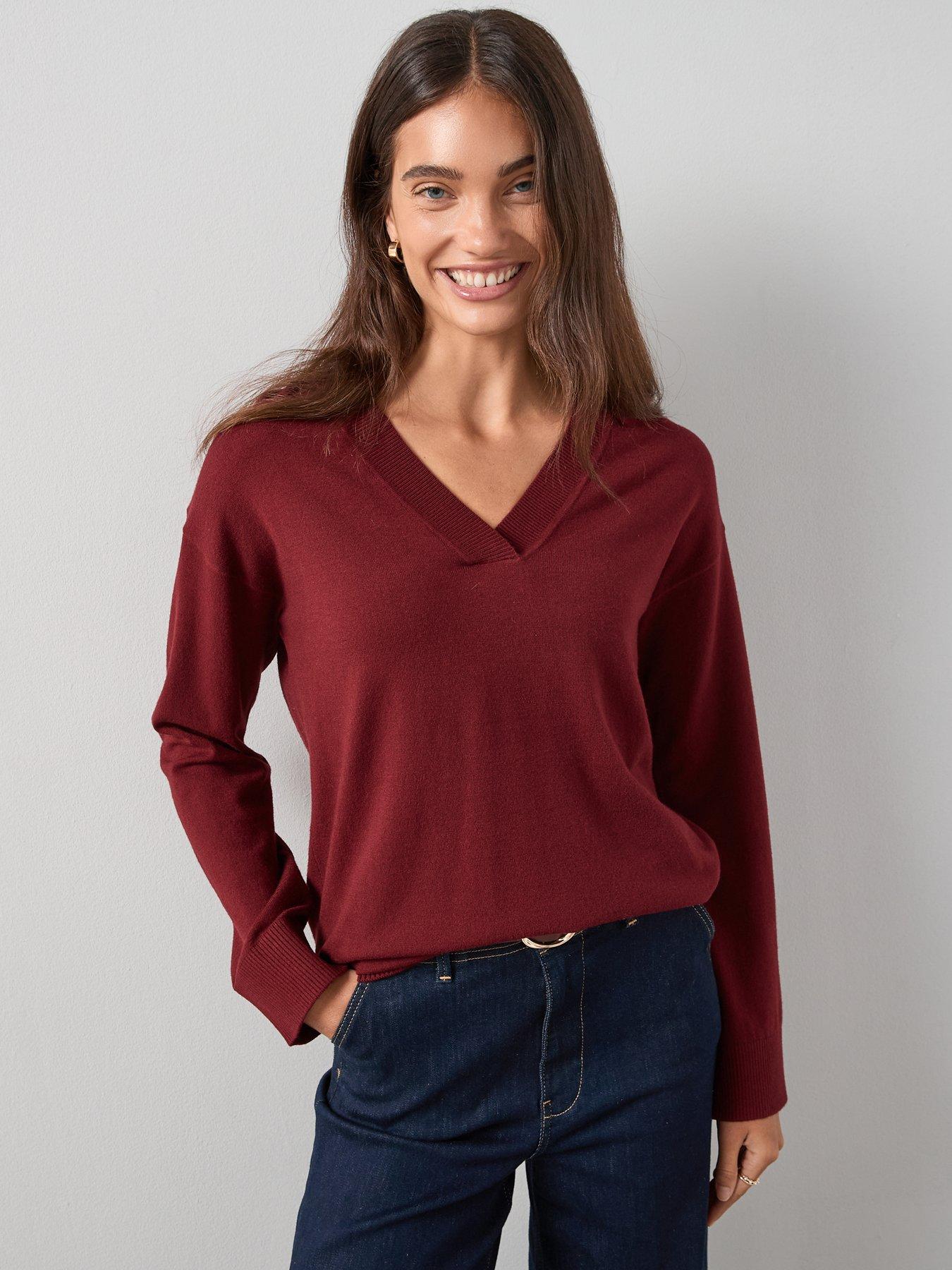 Image 5 of 6 of The Very Collection Classic Comfort V Neck Longline Jumper - Burgundy