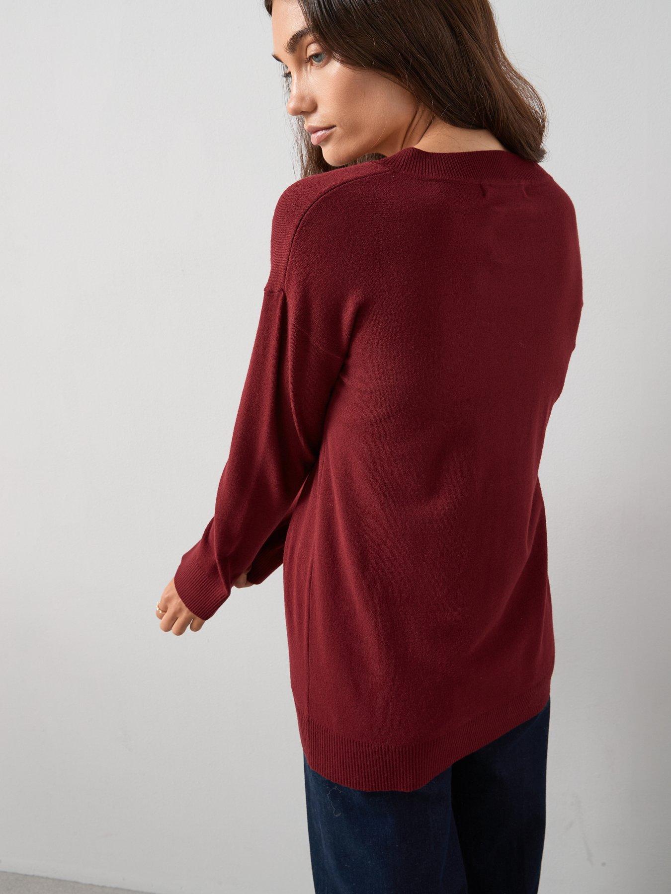 Image 6 of 6 of The Very Collection Classic Comfort V Neck Longline Jumper - Burgundy