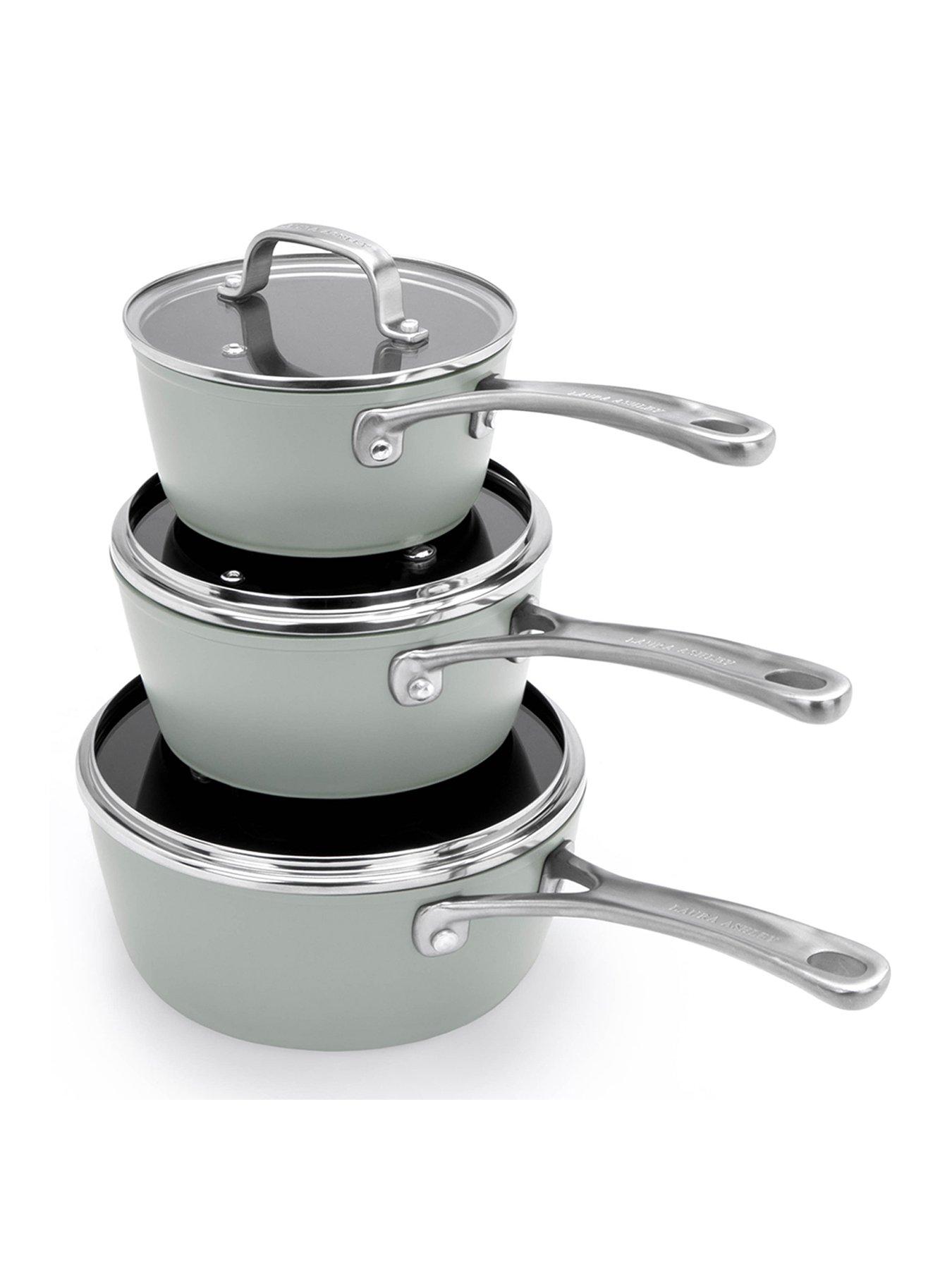 Laura Ashley 3 Piece Saucepan Set - Sage Leaf