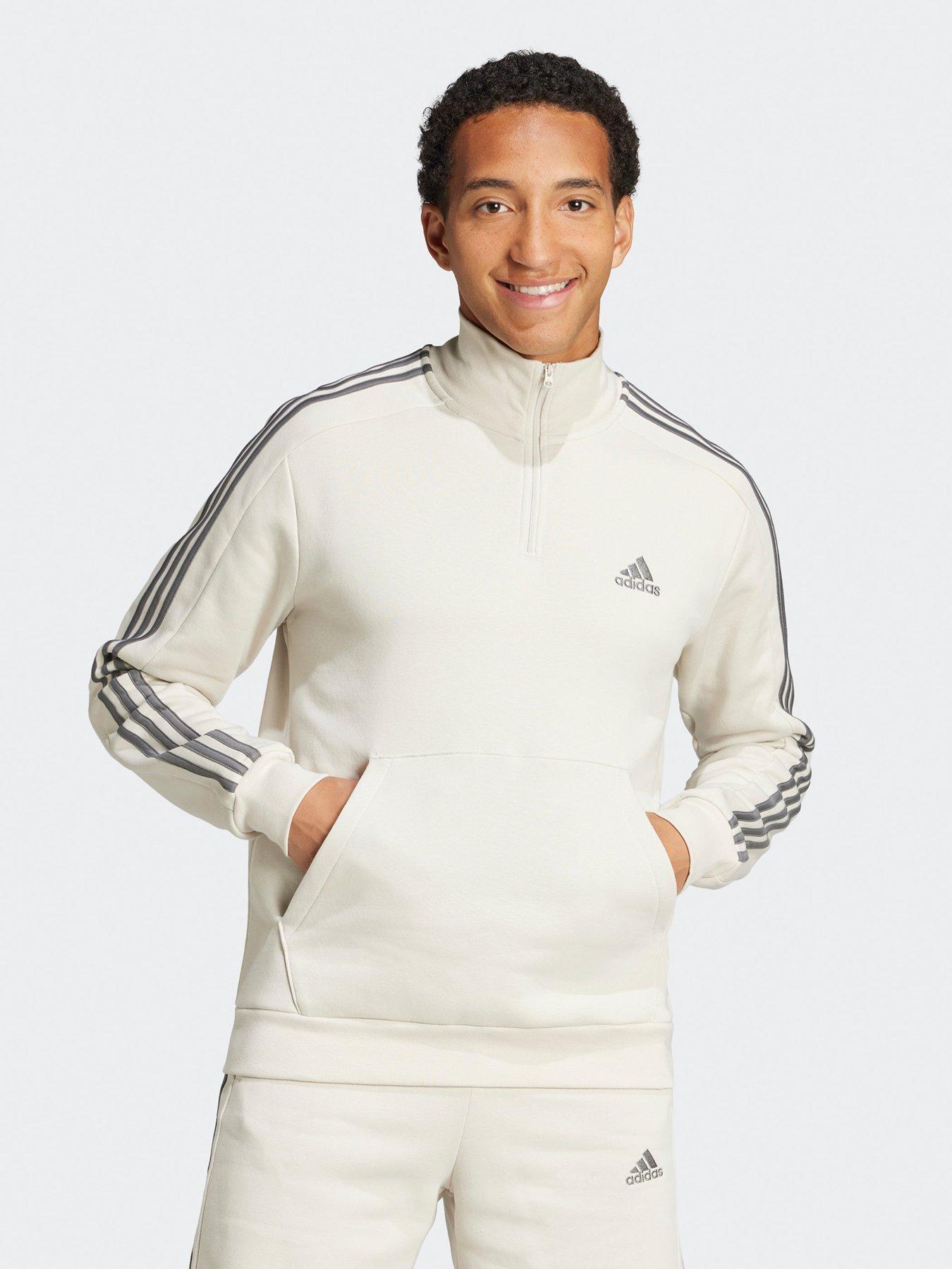 adidas-sportswear-mens-essentials-fleece-3-stripes-14-zip-sweatshirt-beige