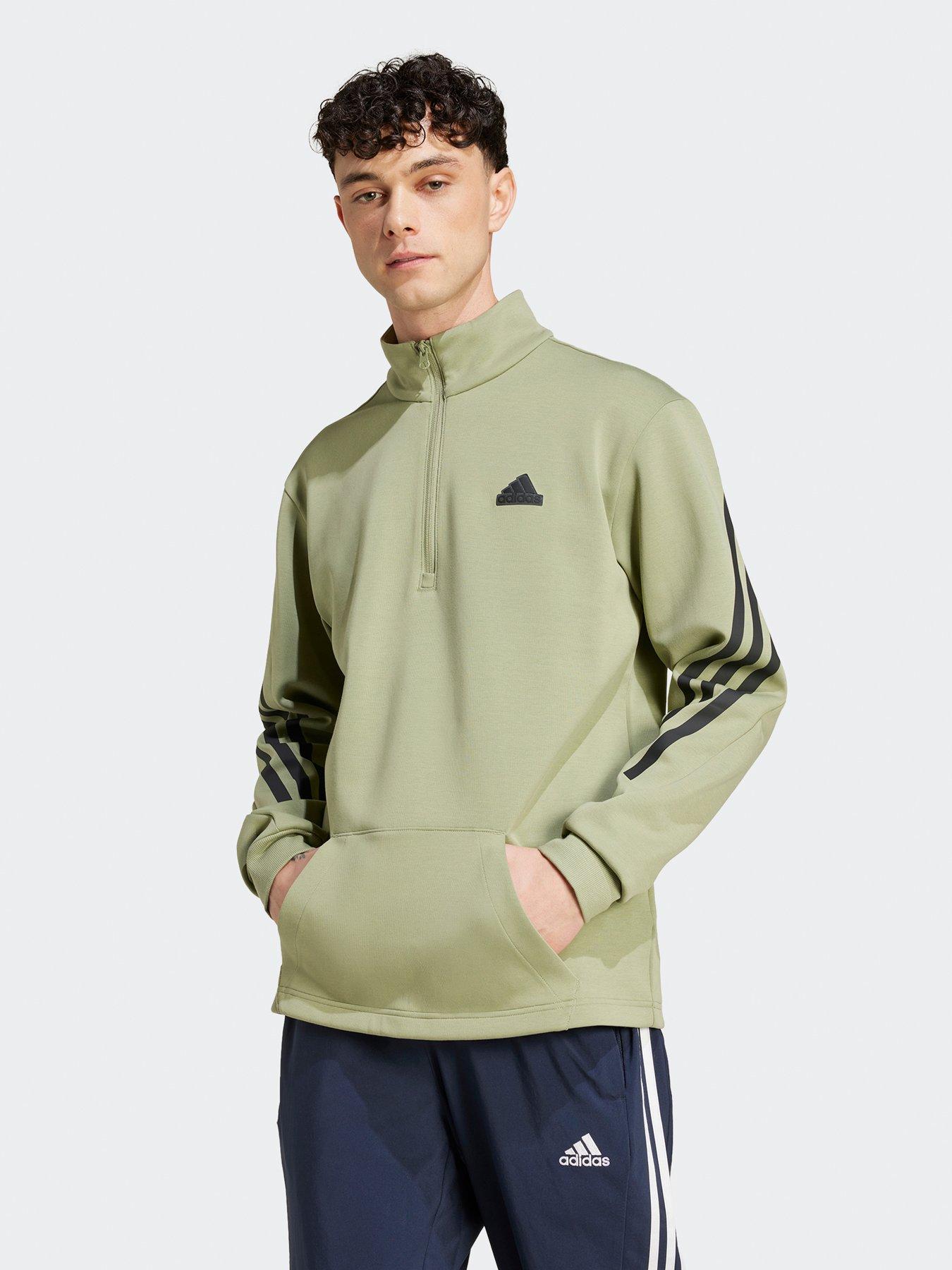  image of adidas-sportswear-mens-future-icons-3-stripes-half-zip-sweatshirt-green