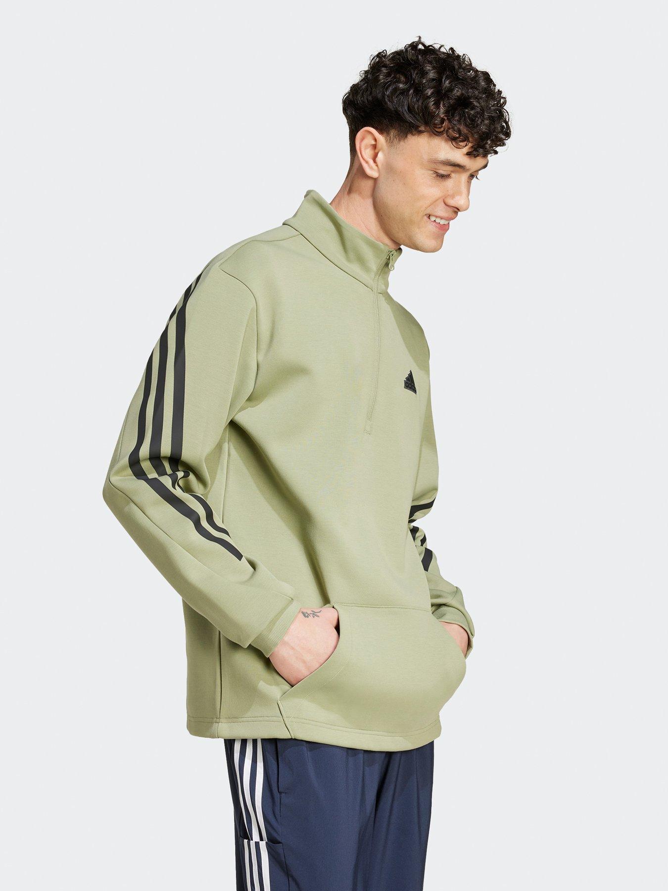  image of adidas-sportswear-mens-future-icons-3-stripes-half-zip-sweatshirt-green
