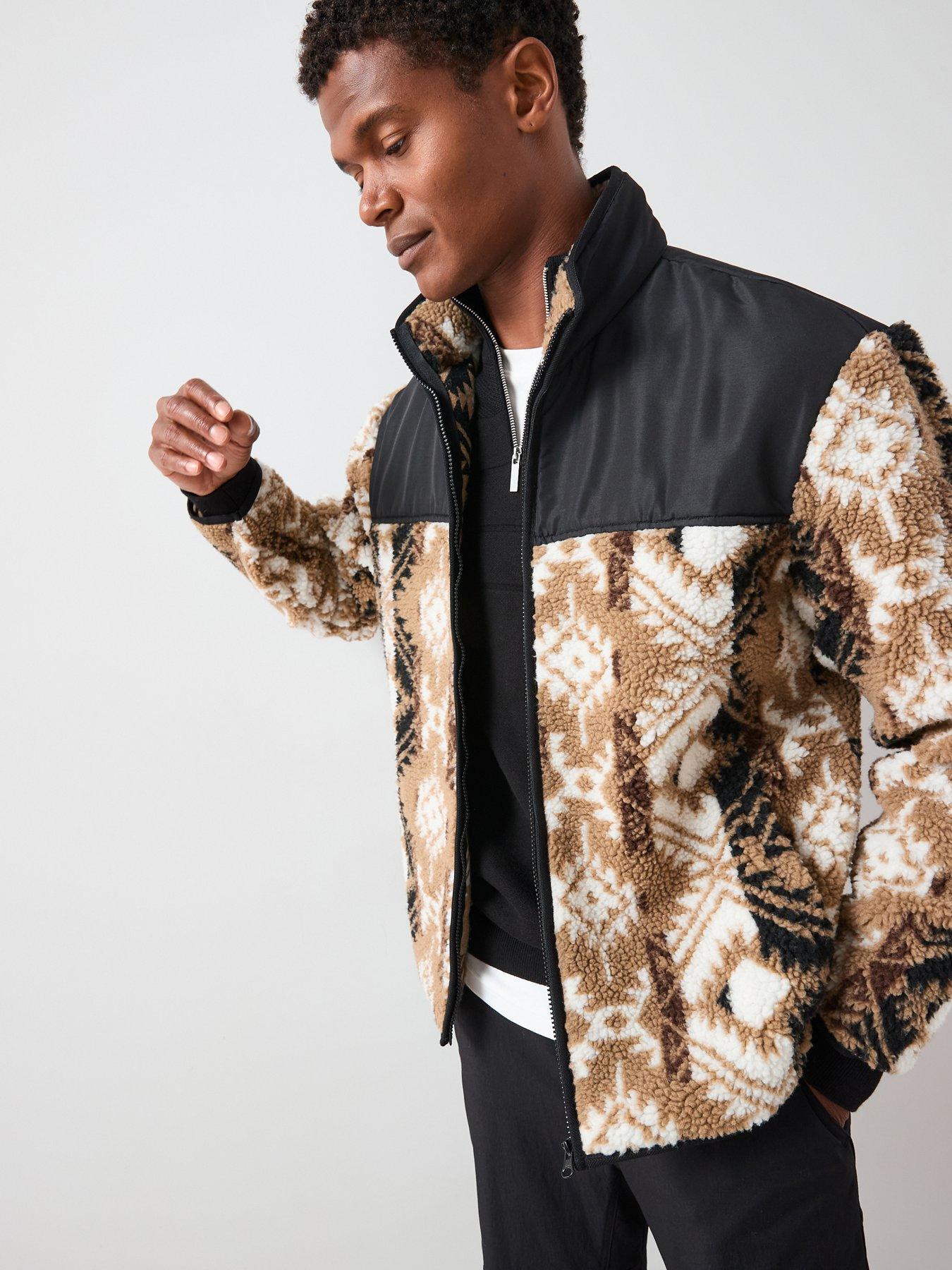undefined Printed Borg Panel Jacket - Black