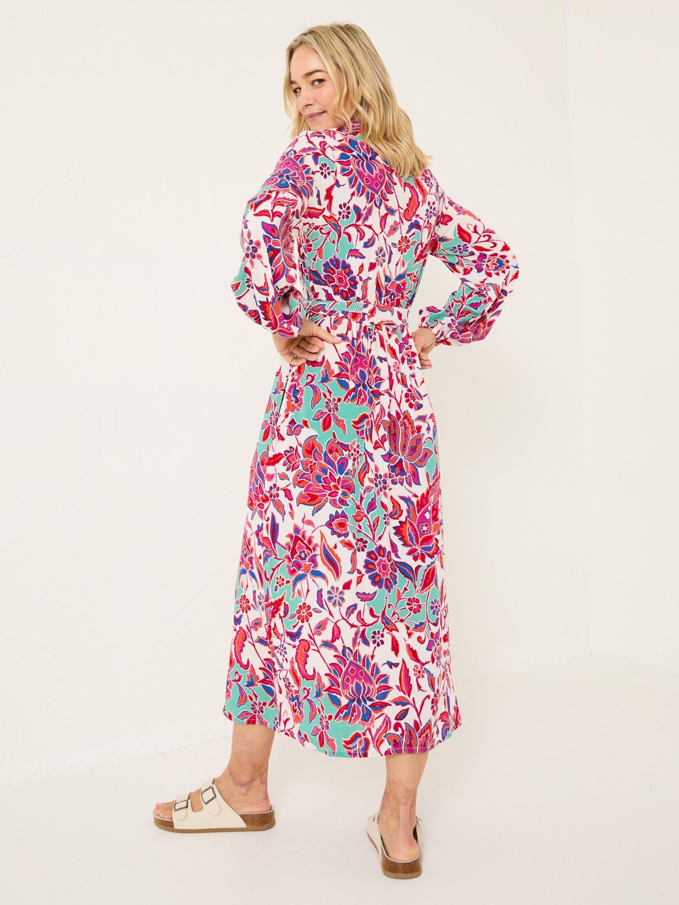 Image 2 of 4 of FatFace Scheana Floral Midi Dress - Pink/ White