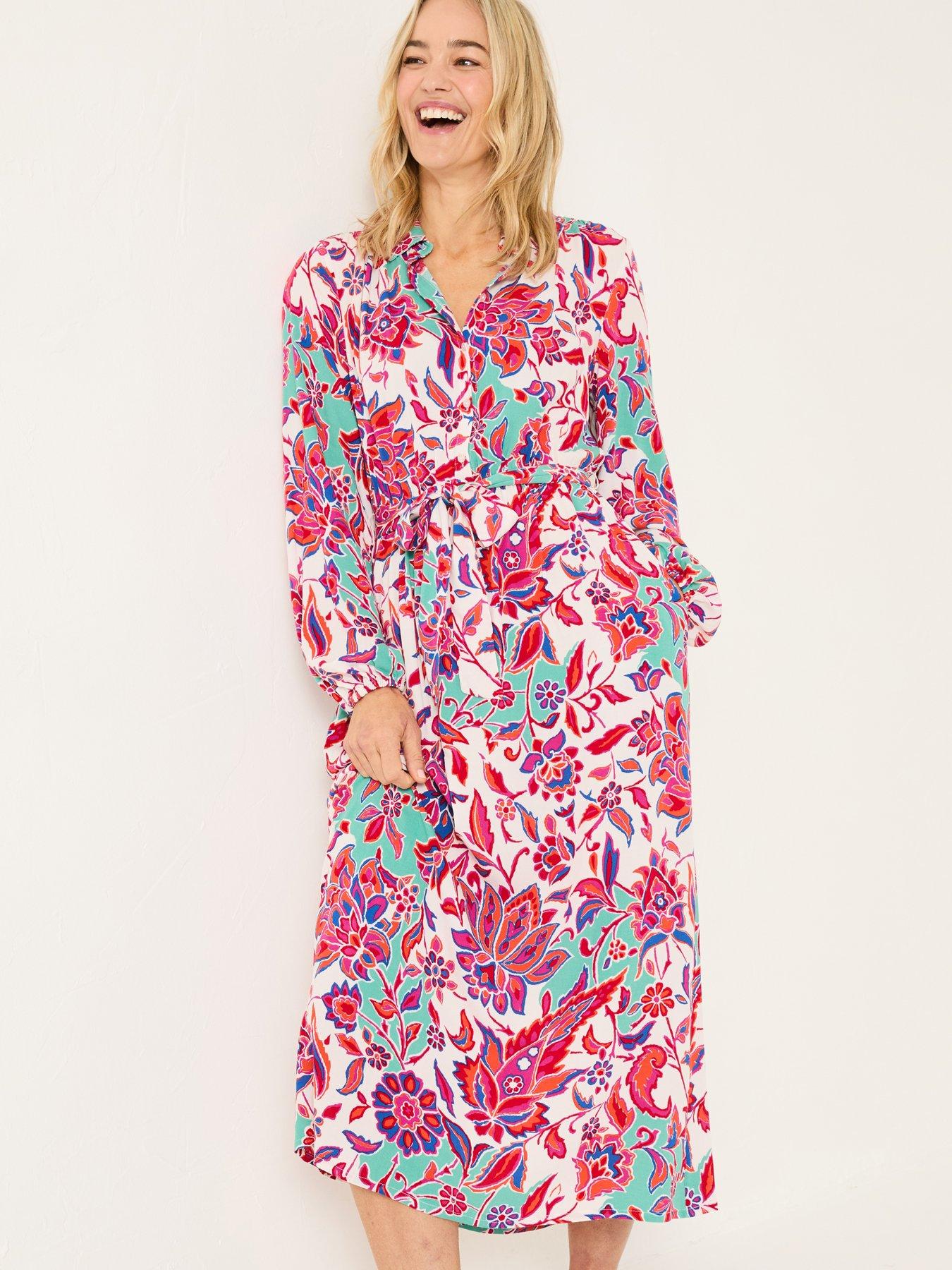 Image 3 of 4 of FatFace Scheana Floral Midi Dress - Pink/ White