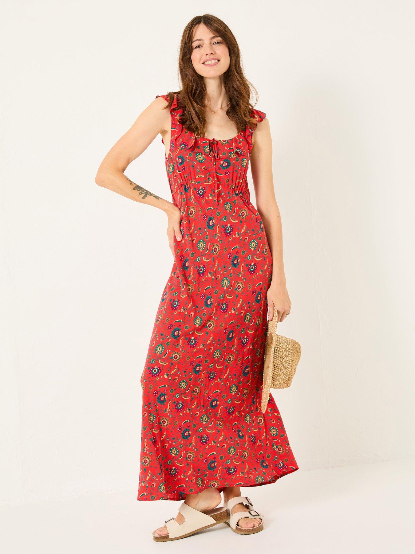 undefined Ali Frill Midi Dress - Orange
