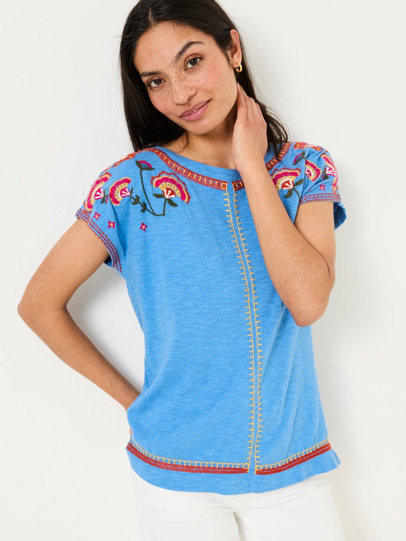  image of fatface-ivy-embroidered-t-shirt-blue