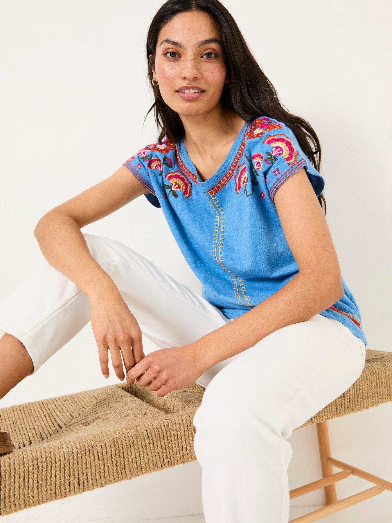  image of fatface-ivy-embroidered-t-shirt-blue