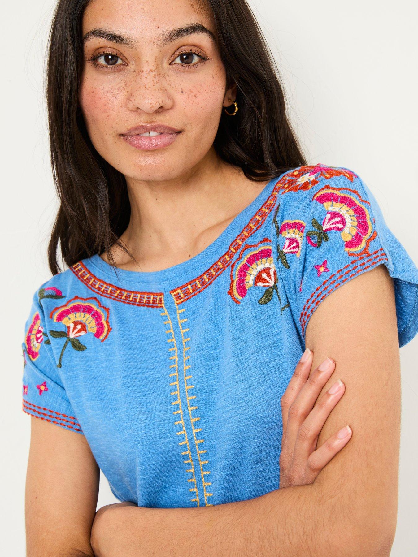  image of fatface-ivy-embroidered-t-shirt-blue
