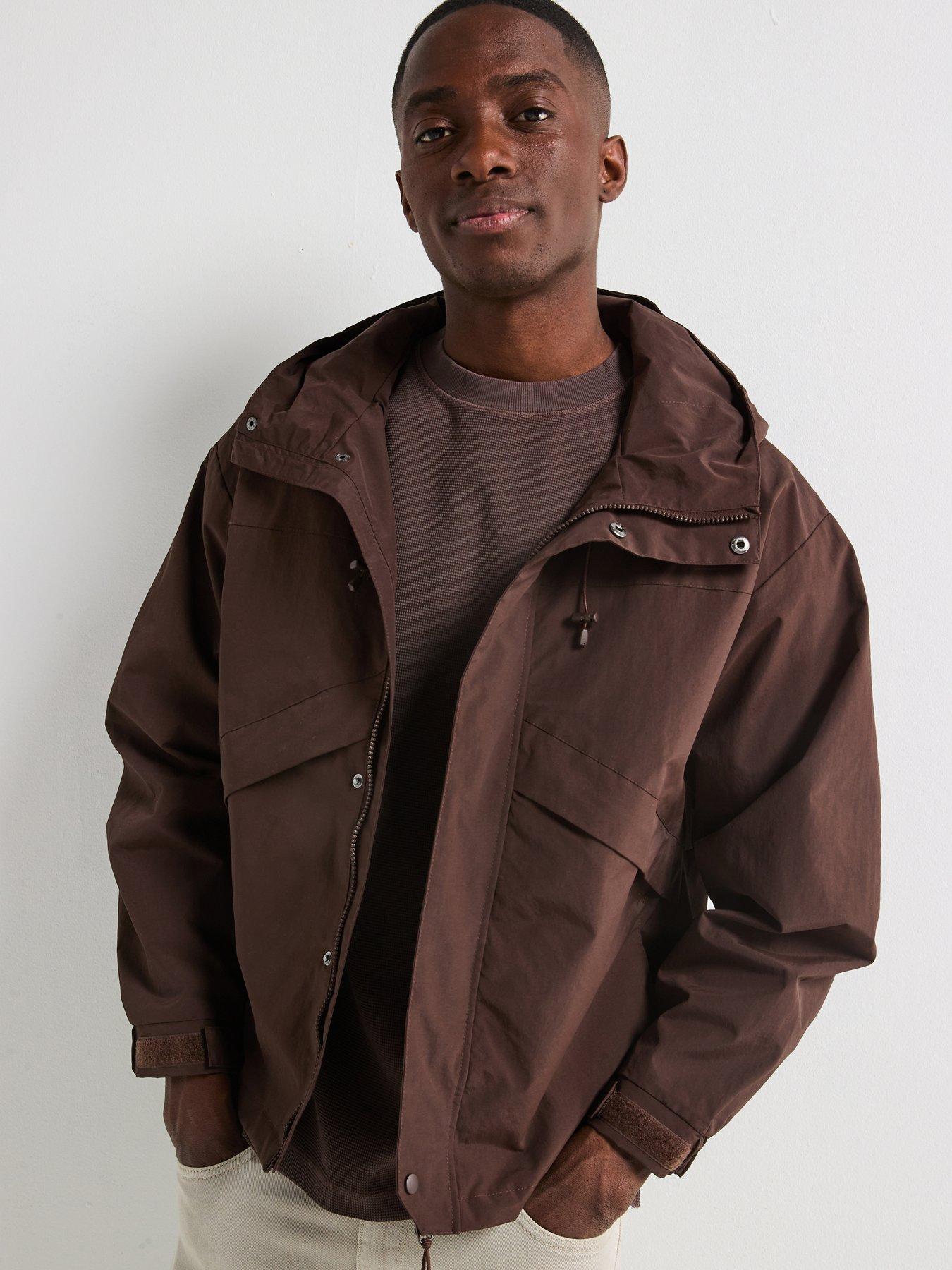 undefined Shower Resistant Hooded Tech Jacket - Brown
