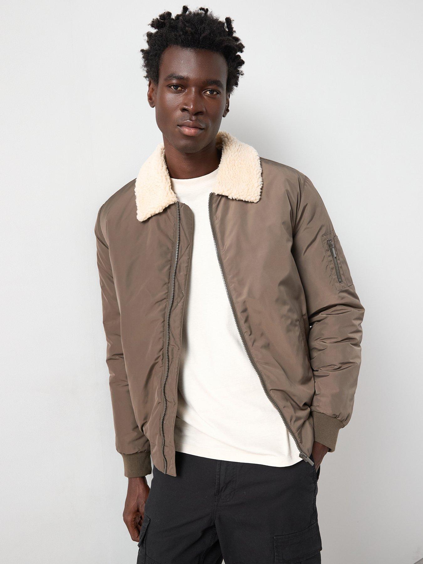  image of the-very-collection-borg-collar-padded-bomber-jacket-khaki