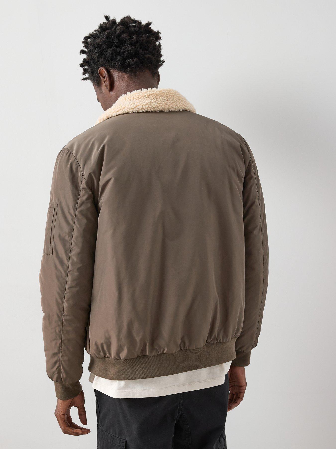  image of the-very-collection-borg-collar-padded-bomber-jacket-khaki