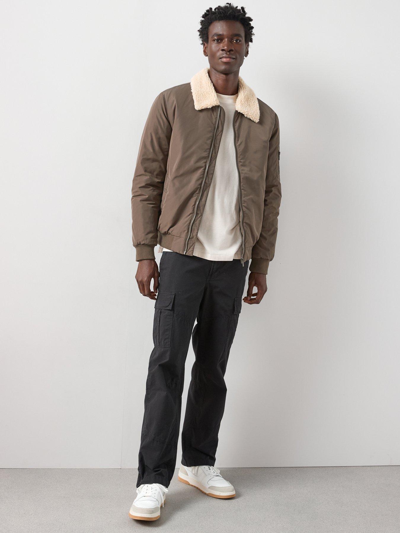  image of the-very-collection-borg-collar-padded-bomber-jacket-khaki