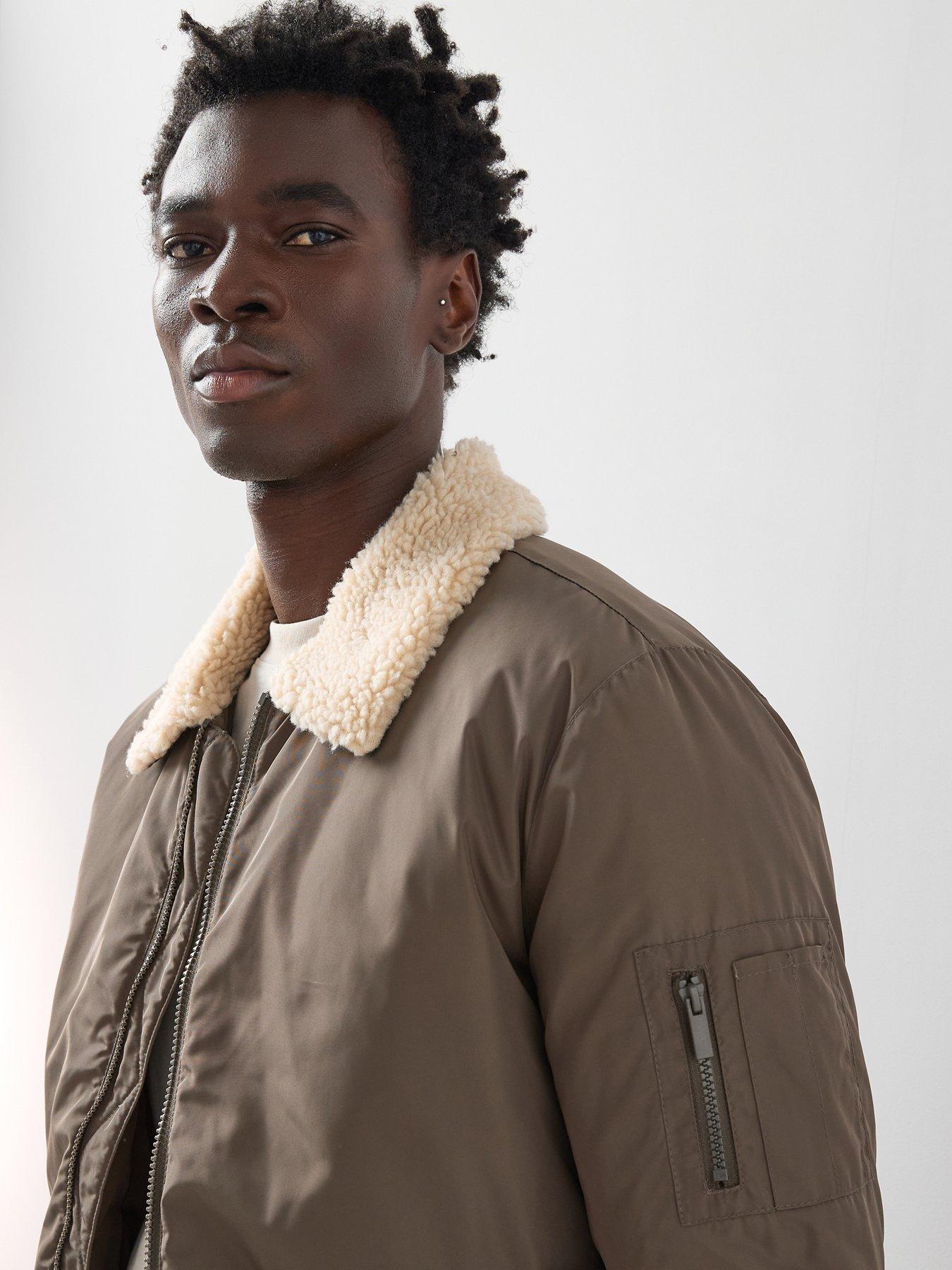  image of the-very-collection-borg-collar-padded-bomber-jacket-khaki