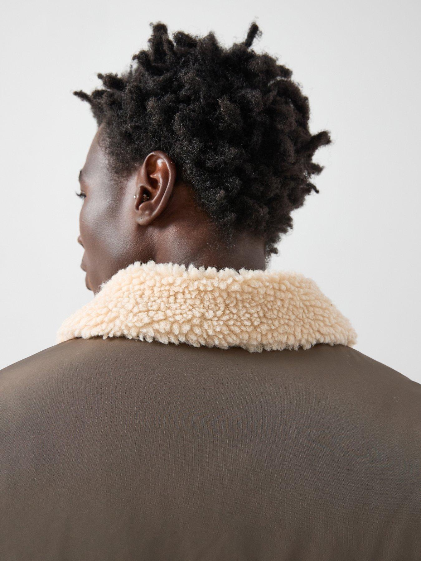  image of the-very-collection-borg-collar-padded-bomber-jacket-khaki