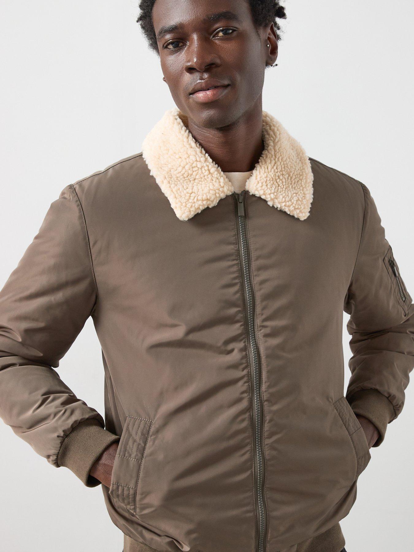  image of the-very-collection-borg-collar-padded-bomber-jacket-khaki