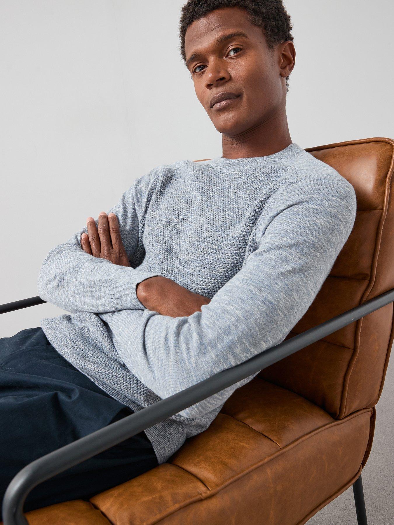 undefined Textured Tri-Marl Crew Neck Jumper - Light Blue
