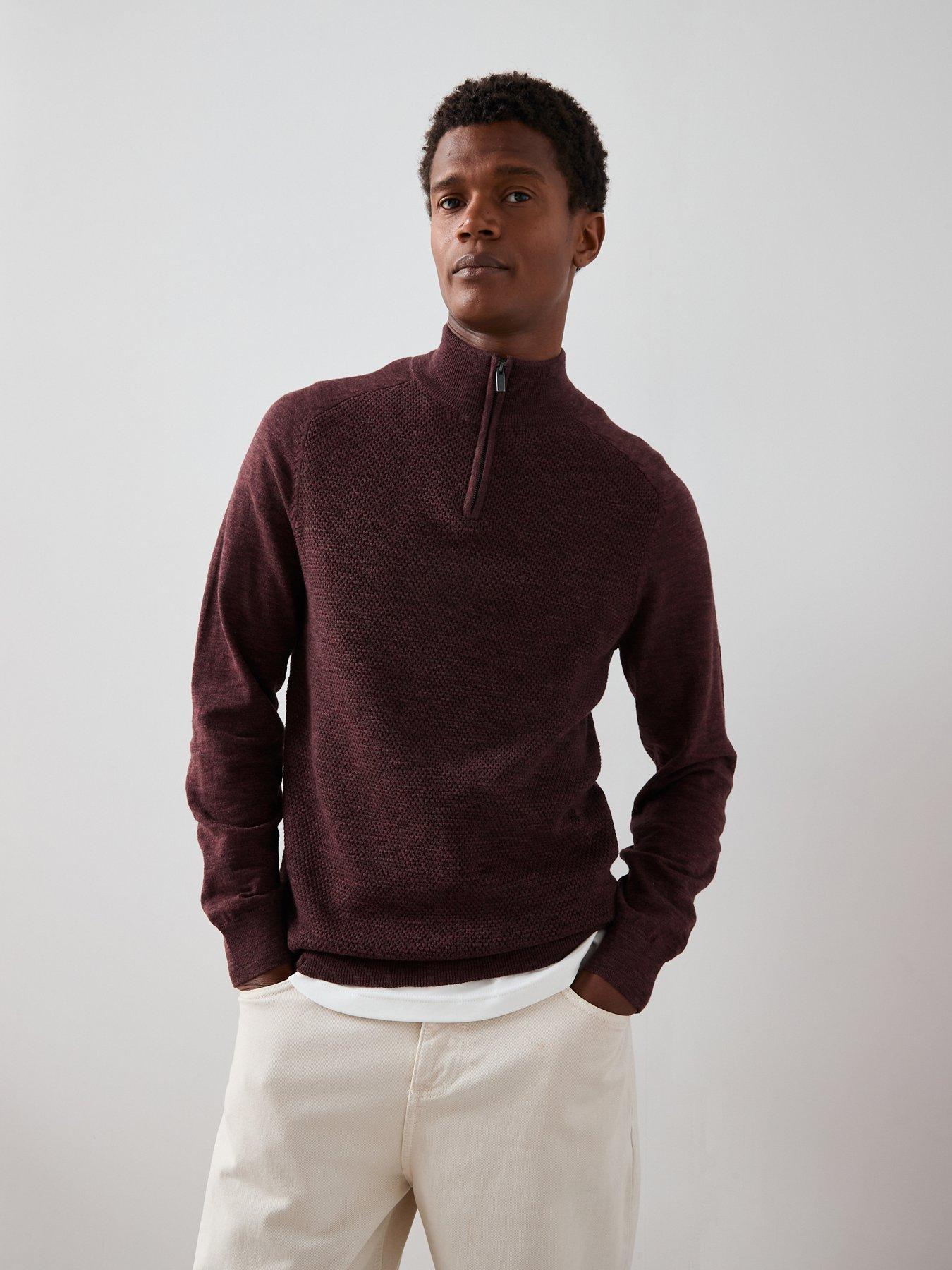 undefined Textured Tri-Marl 1/4 Zip Jumper - Burgundy