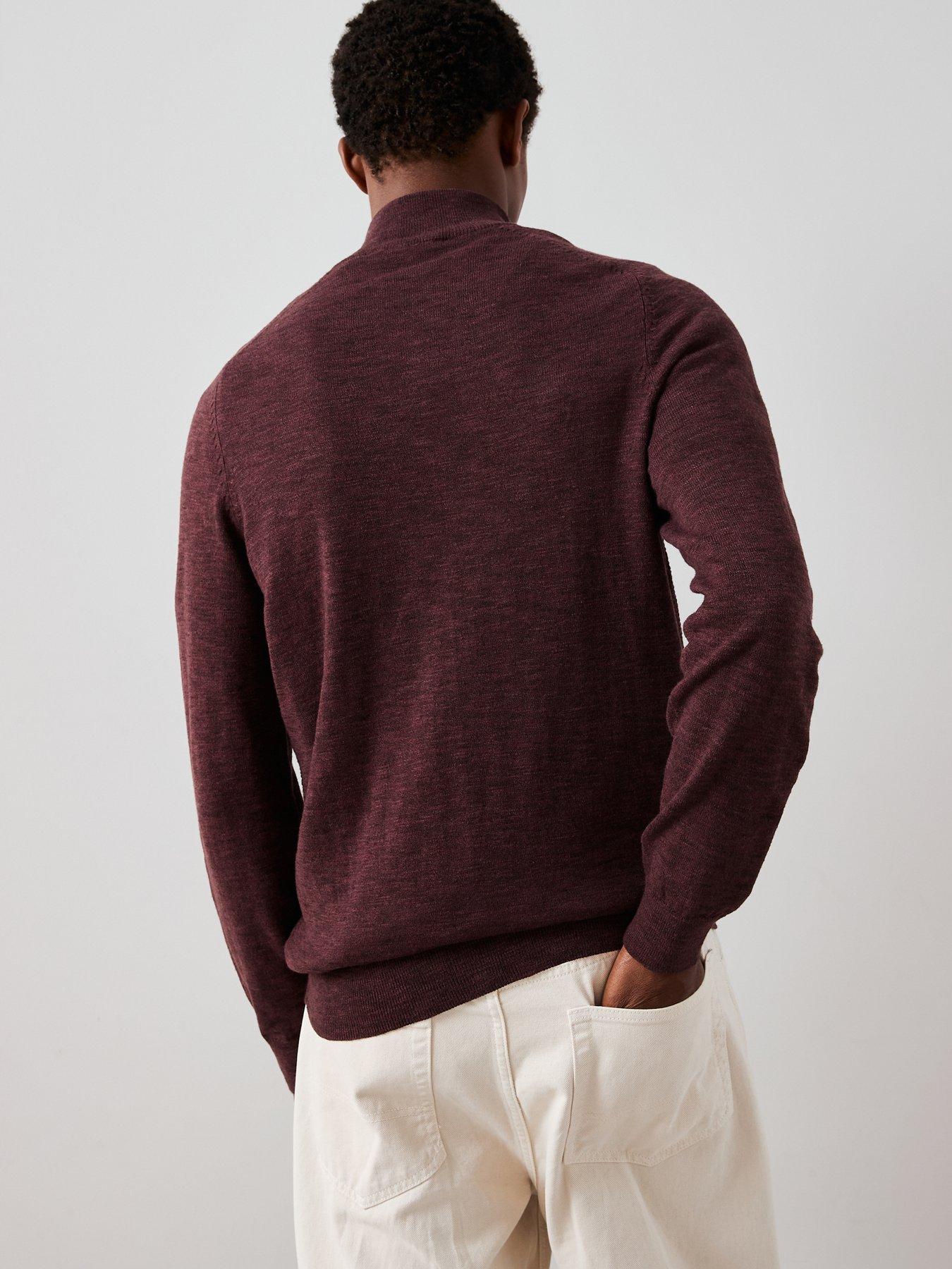 Image 2 of 7 of The Very Collection Textured Tri-Marl 1/4 Zip Jumper - Burgundy