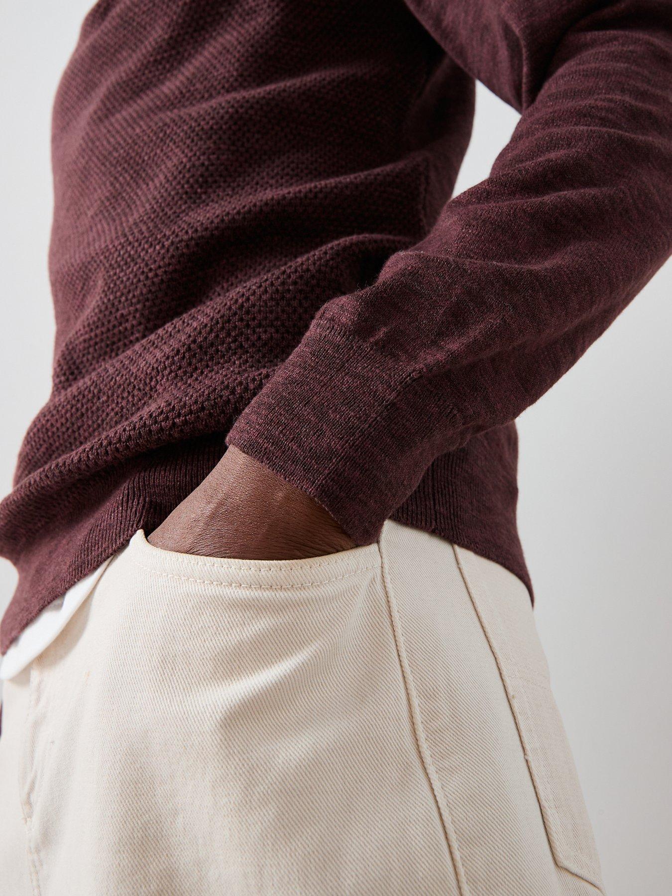 Image 4 of 7 of The Very Collection Textured Tri-Marl 1/4 Zip Jumper - Burgundy