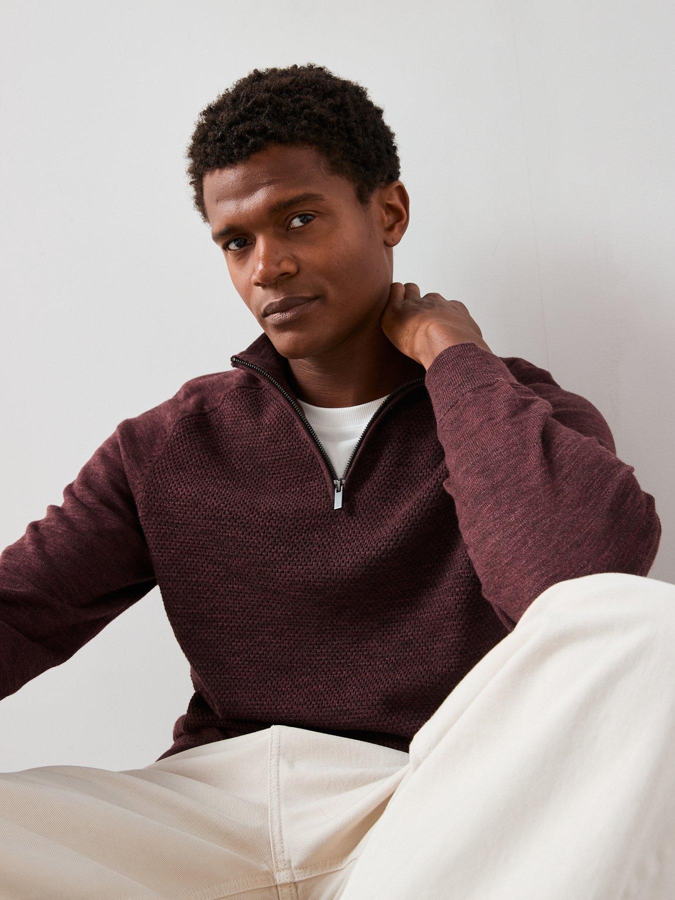 Image 6 of 7 of The Very Collection Textured Tri-Marl 1/4 Zip Jumper - Burgundy