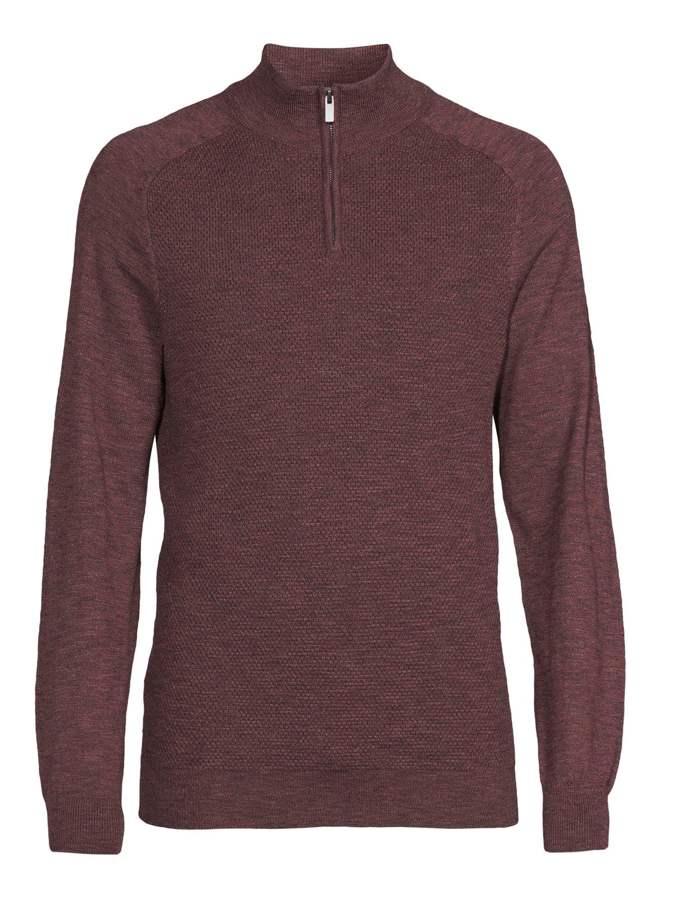 Image 7 of 7 of The Very Collection Textured Tri-Marl 1/4 Zip Jumper - Burgundy