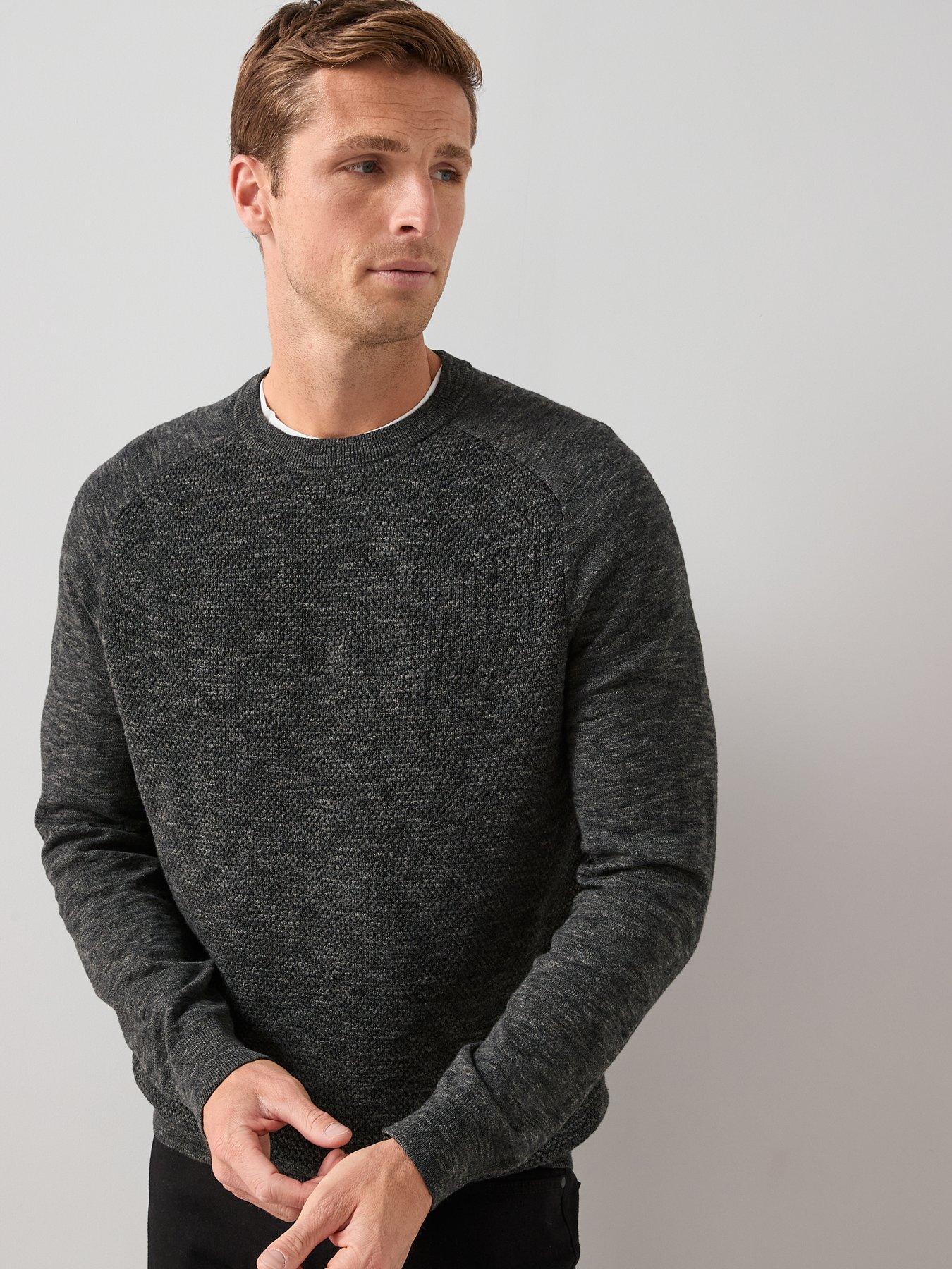 The Very Collection Textured Tri-Marl Crew Neck Jumper - Charcoal