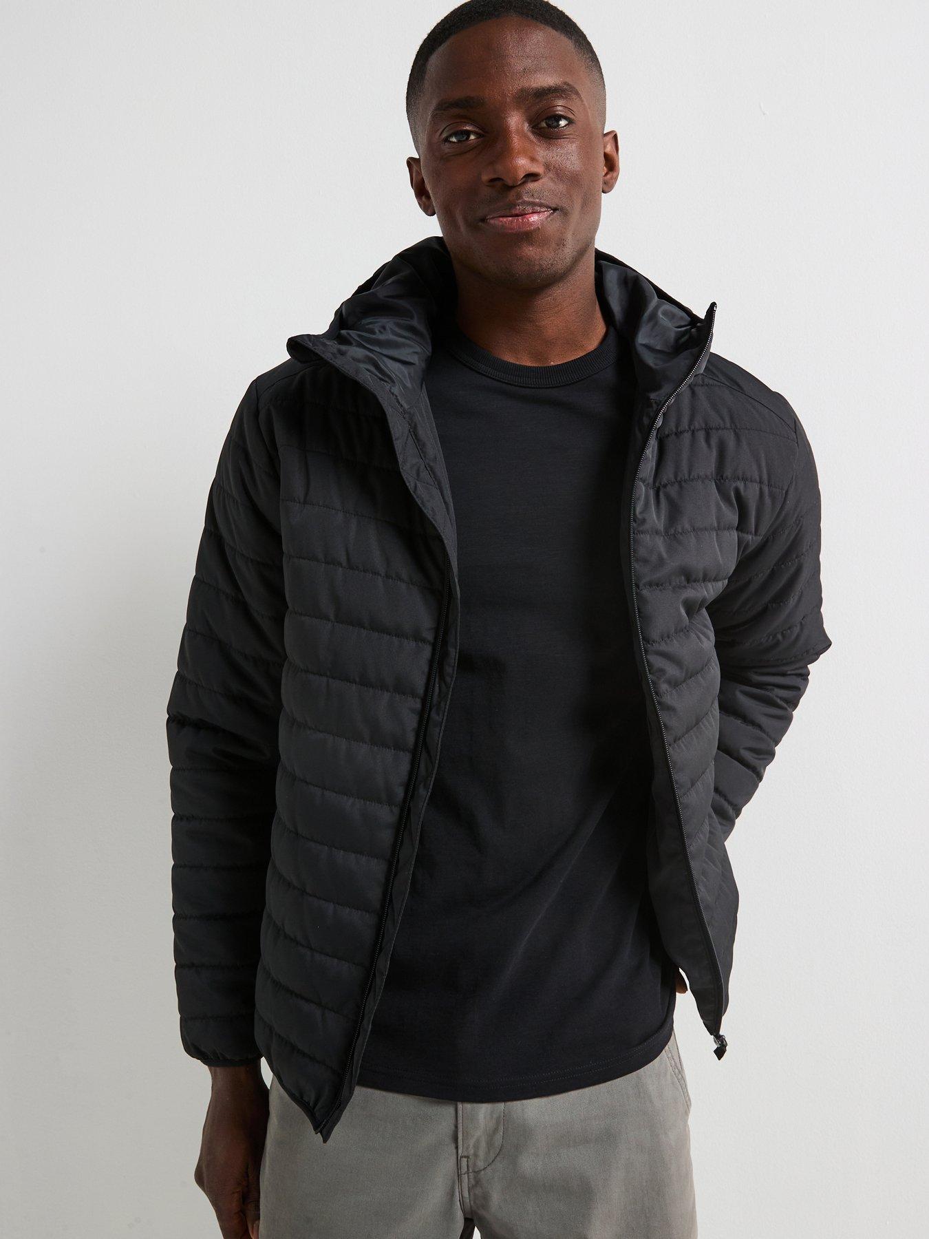 Very Man Shower Resistant Lightweight Hooded Padded Jacket  - Black