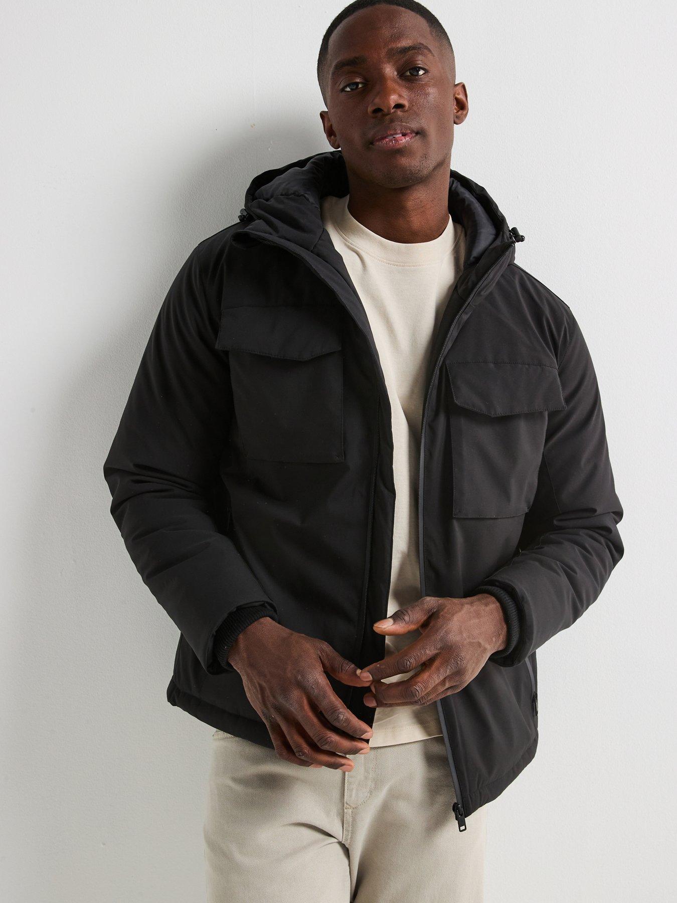 front image of the-very-collection-4-pocket-padded-jacket-black