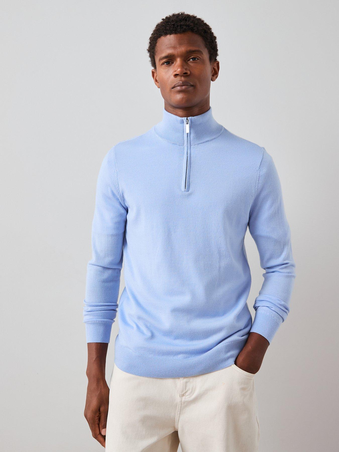 undefined Merino Wool 1/4 Zip Jumper - Light Blue