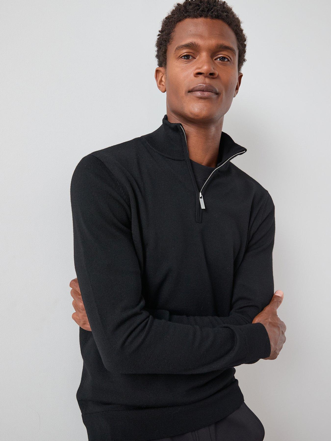 undefined Merino Wool 1/4 Zip Jumper - Black