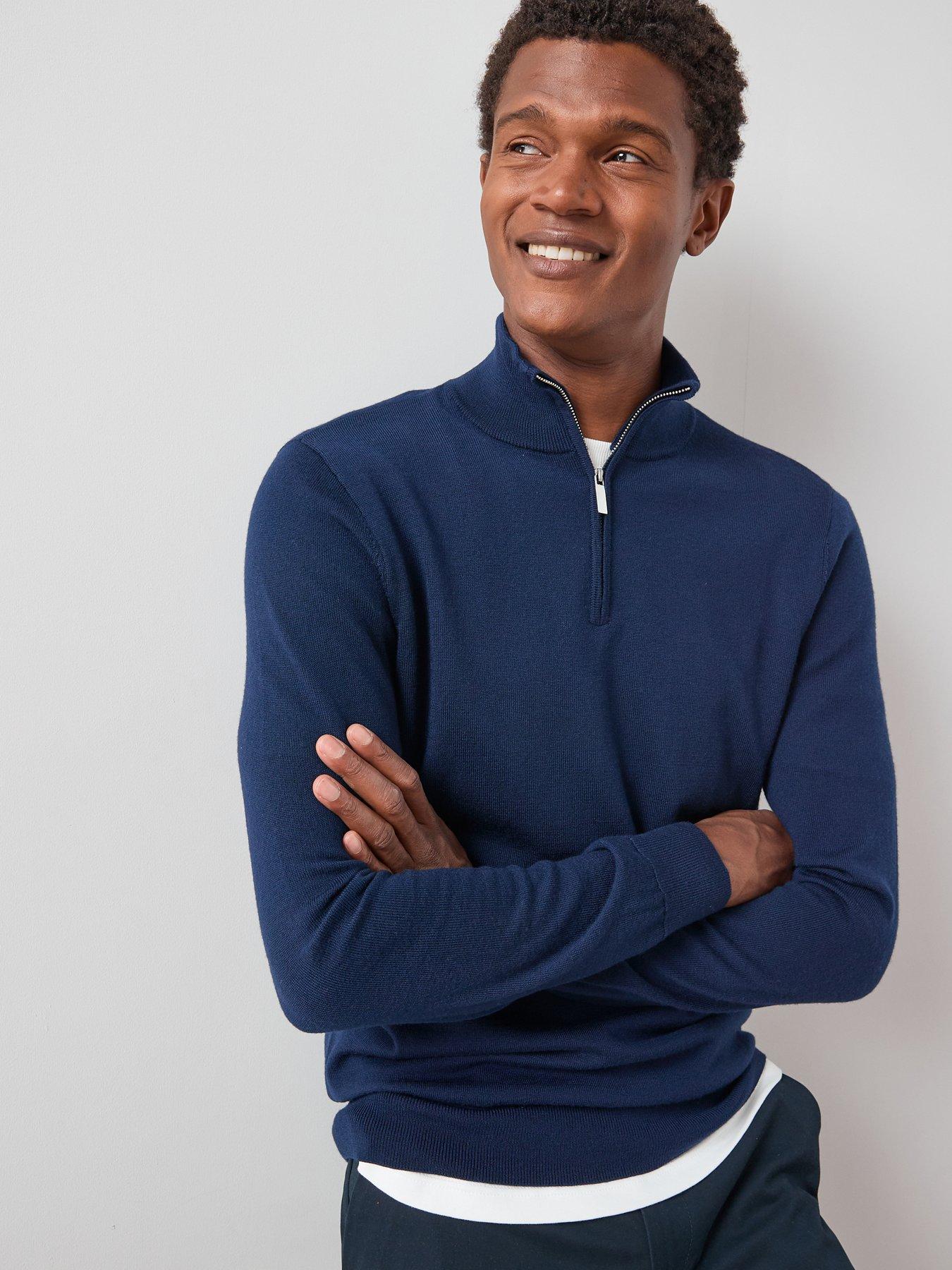 undefined Merino Wool 1/4 Zip Jumper - Navy