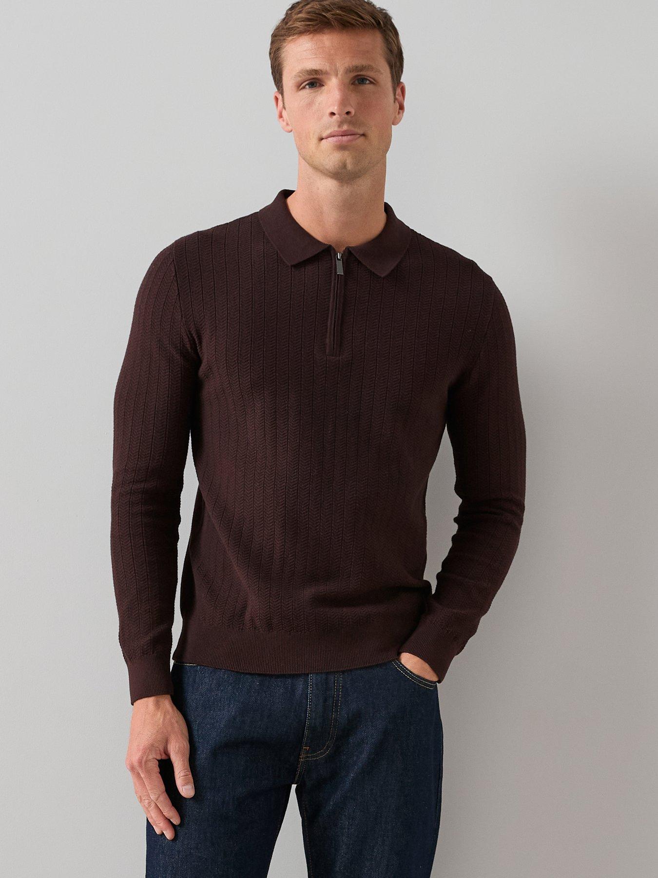 The Very Collection Cotton Rich Textured 1/4 Zip - Burgundy