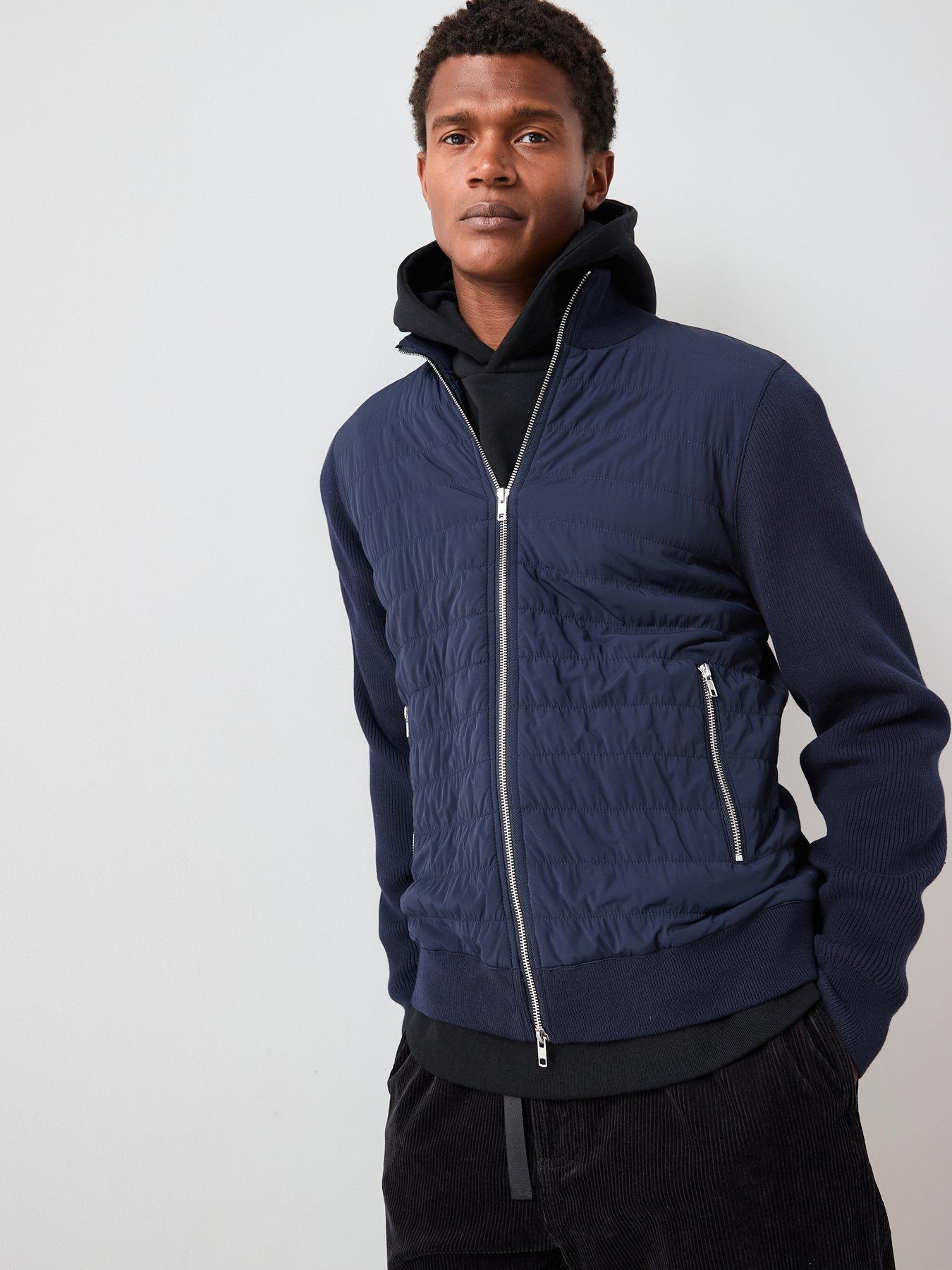 undefined Hybrid Knit Funnel Jacket With Cotton - Navy