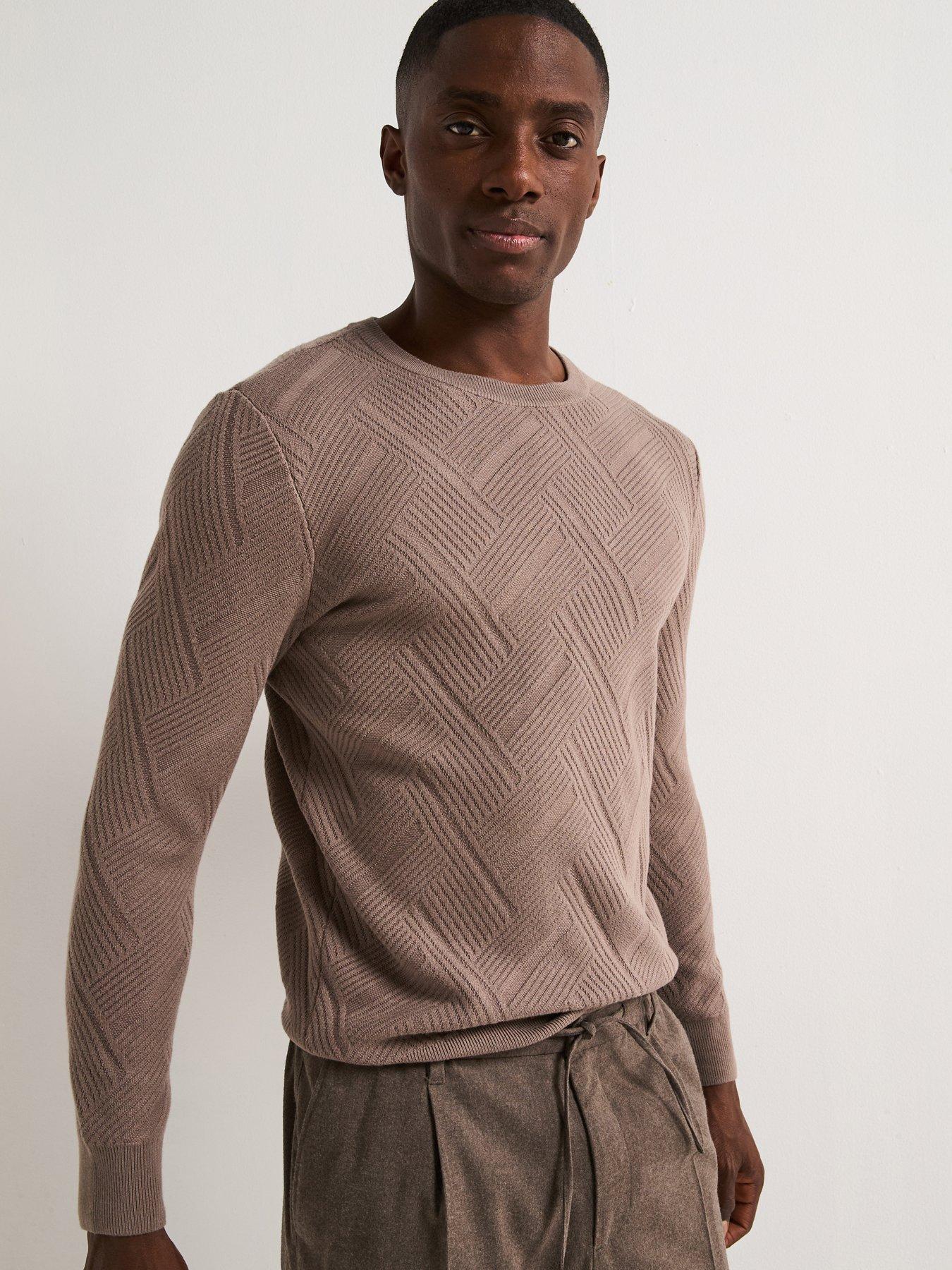 undefined Diamond Jacquard Crew Neck Jumper - Mushroom - Beige