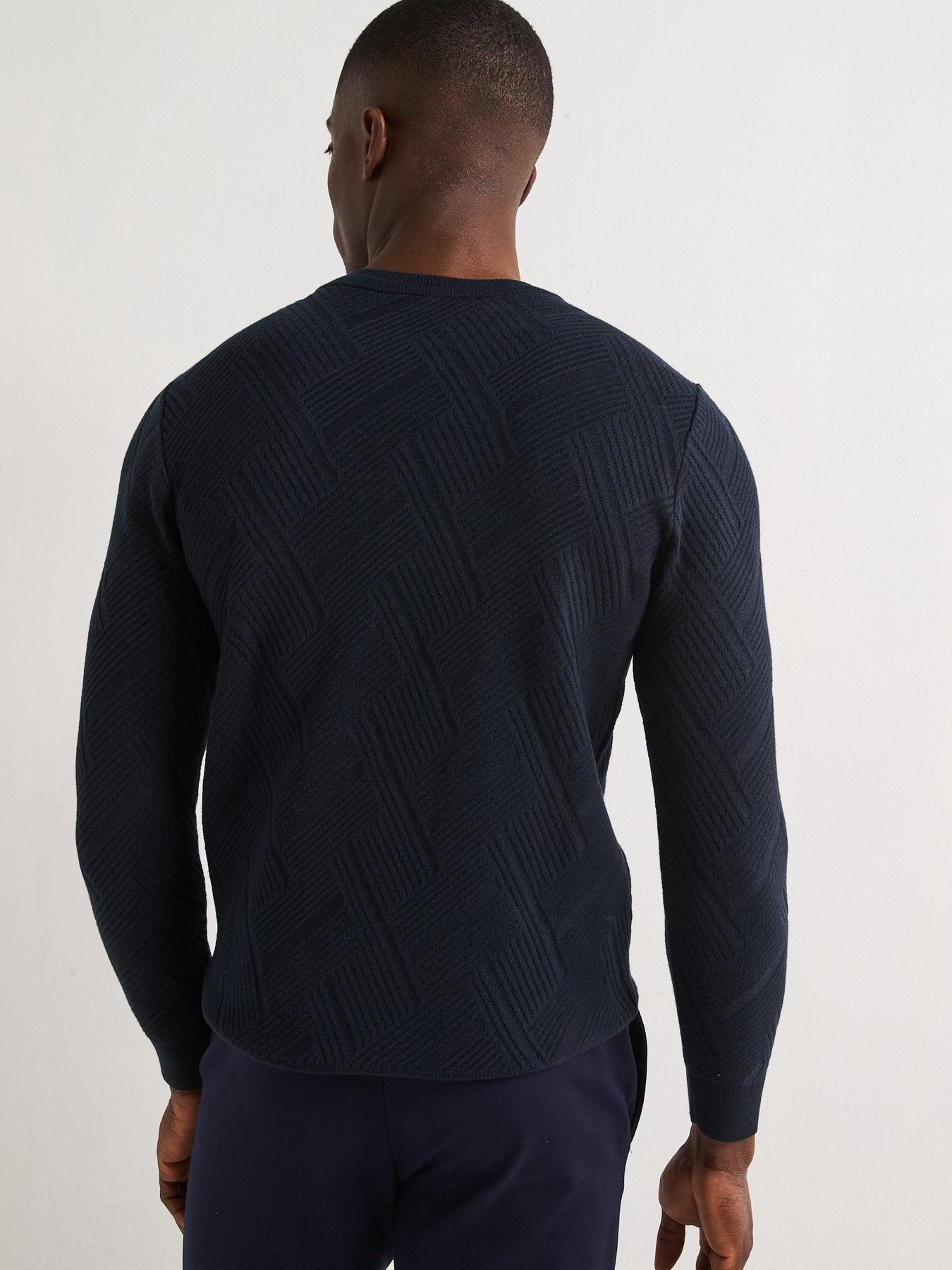 image of very-man-jacquard-crew-neck-knitted-jumper-navy
