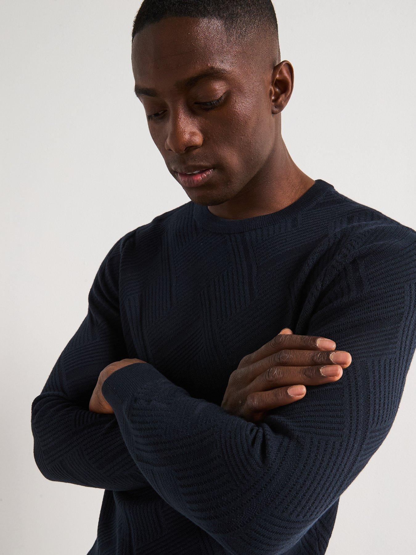  image of very-man-jacquard-crew-neck-knitted-jumper-navy