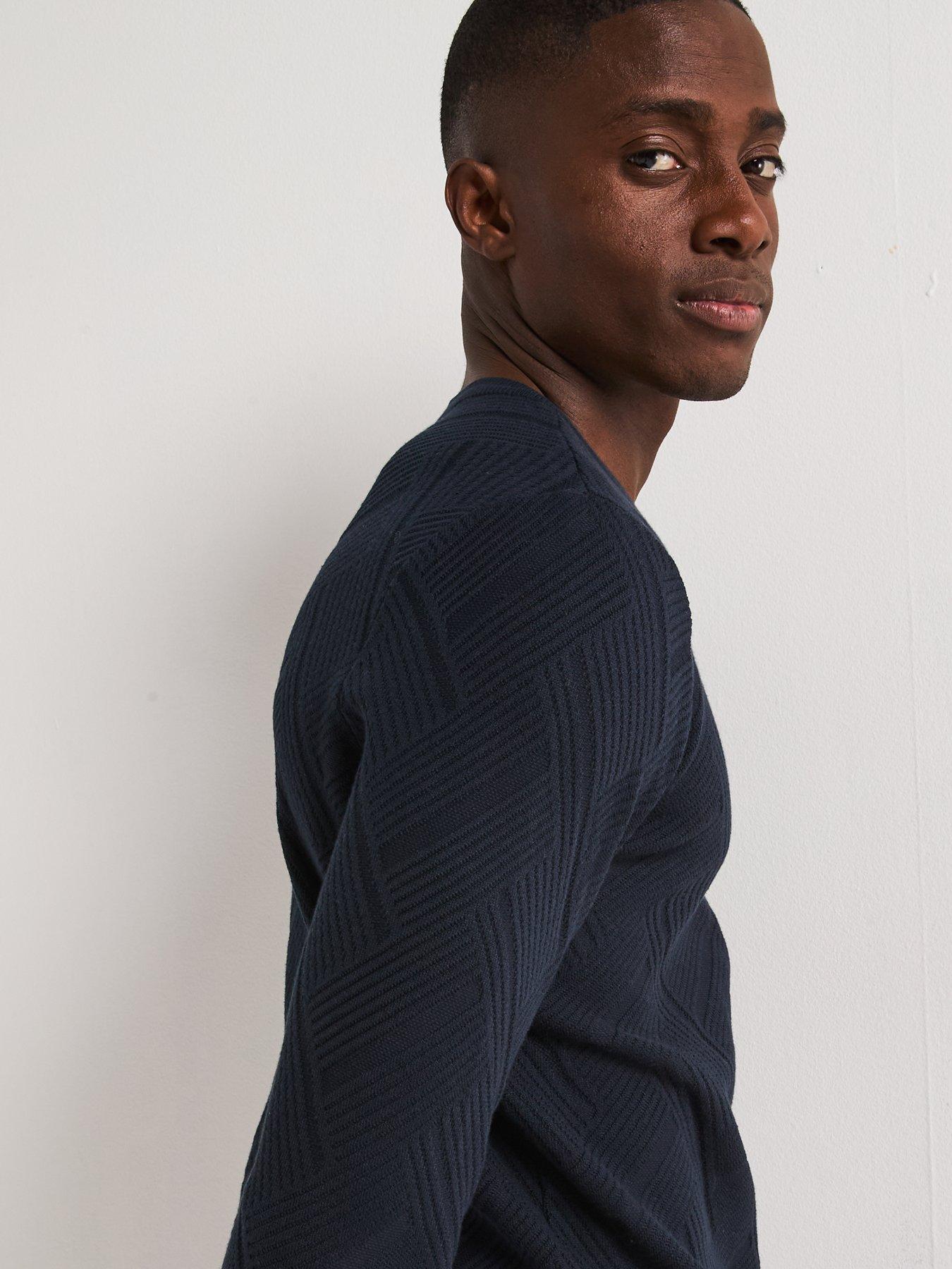  image of very-man-jacquard-crew-neck-knitted-jumper-navy