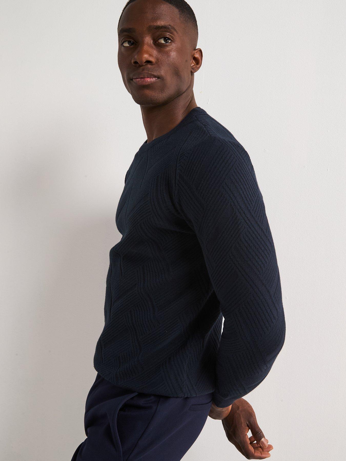  image of very-man-jacquard-crew-neck-knitted-jumper-navy