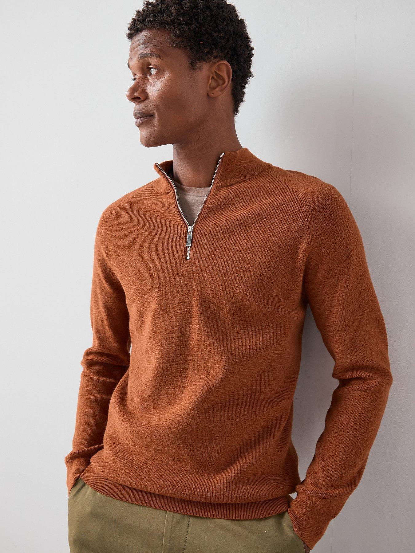 undefined 1/4 Zip Midweight Knitted Jumper - Rust Orange