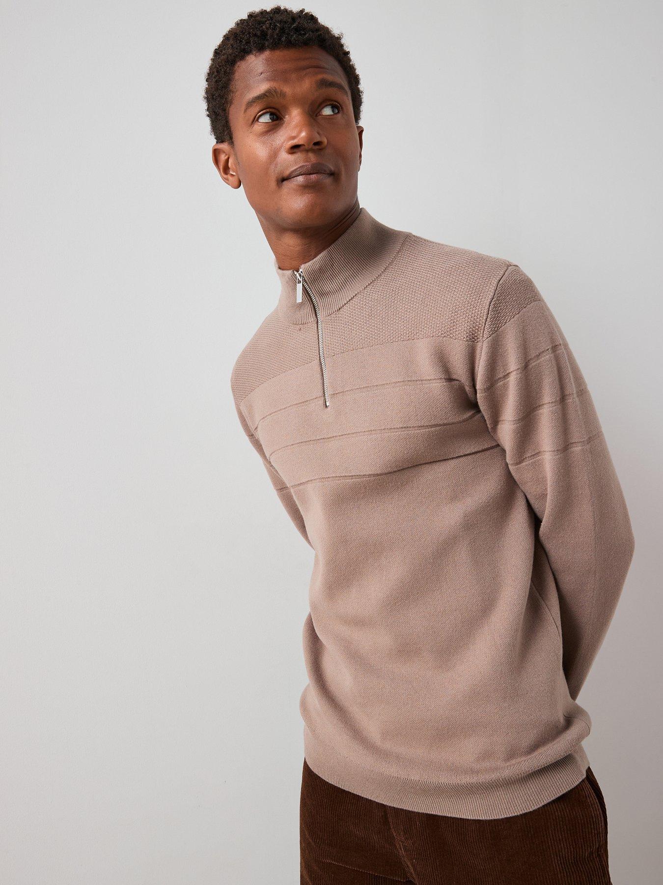undefined Textured Stripe 1/4 Zip with Cotton - Mushroom