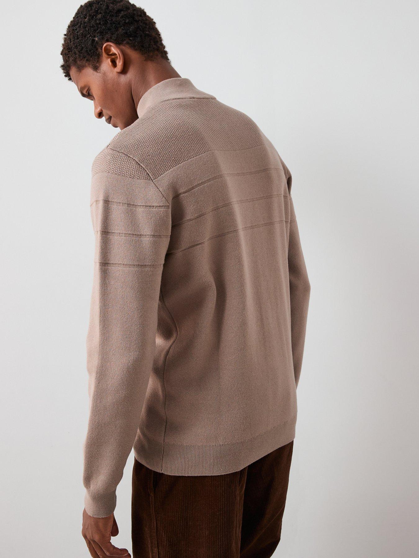 Image 2 of 6 of The Very Collection Textured Stripe 1/4 Zip with Cotton - Mushroom