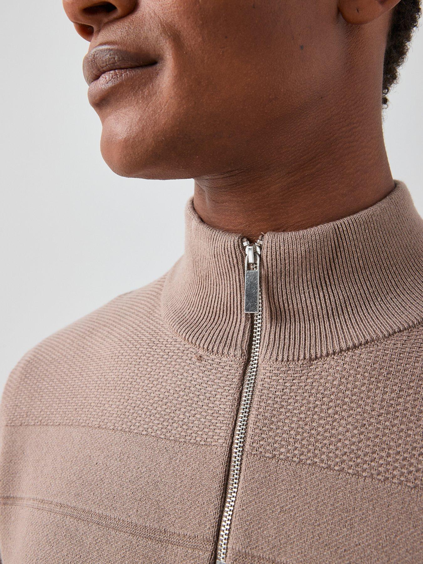 Image 4 of 6 of The Very Collection Textured Stripe 1/4 Zip with Cotton - Mushroom