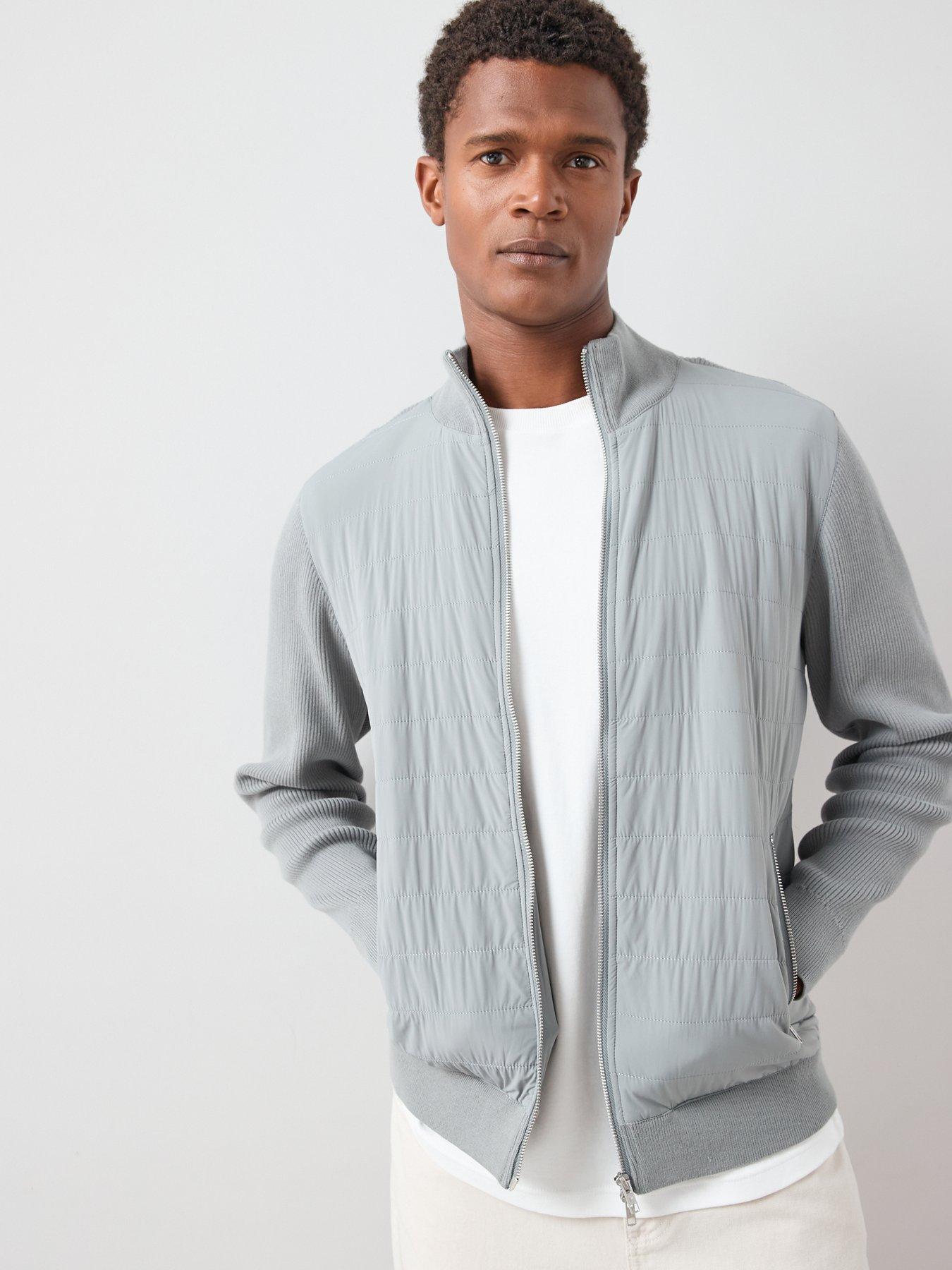 undefined Hybrid Knit Funnel Jacket With Cotton - Light Grey
