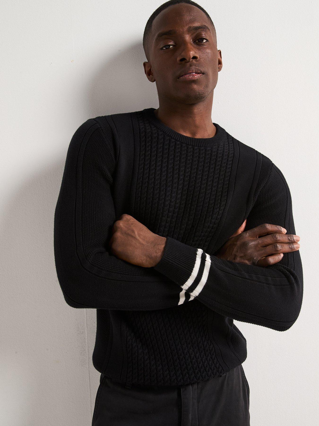 very-man-pure-cotton-cable-knit-crew-black