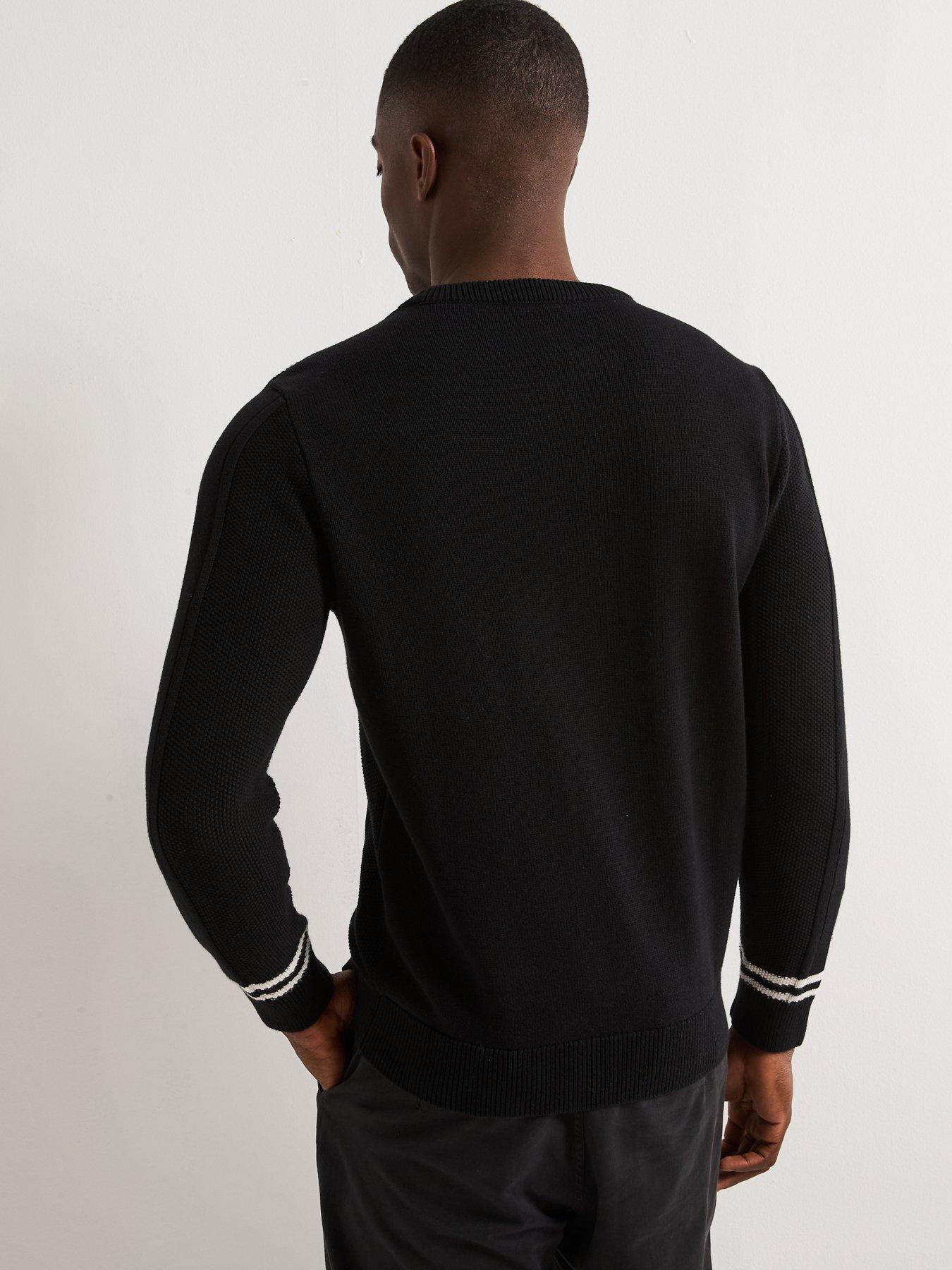 Image 2 of 6 of Very Man Pure Cotton Cable Knit Crew - Black